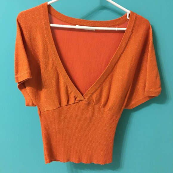 G. Ratio Deep V-Neck Orange Top - Picture 1 of 4